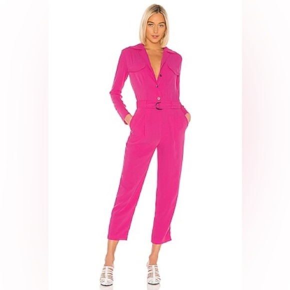 Kenzo Pants - Revolve Kenzo Fuchsia Belted Jumpsuit Cropped Leg Crepe Women’s Size 36 US 4-6